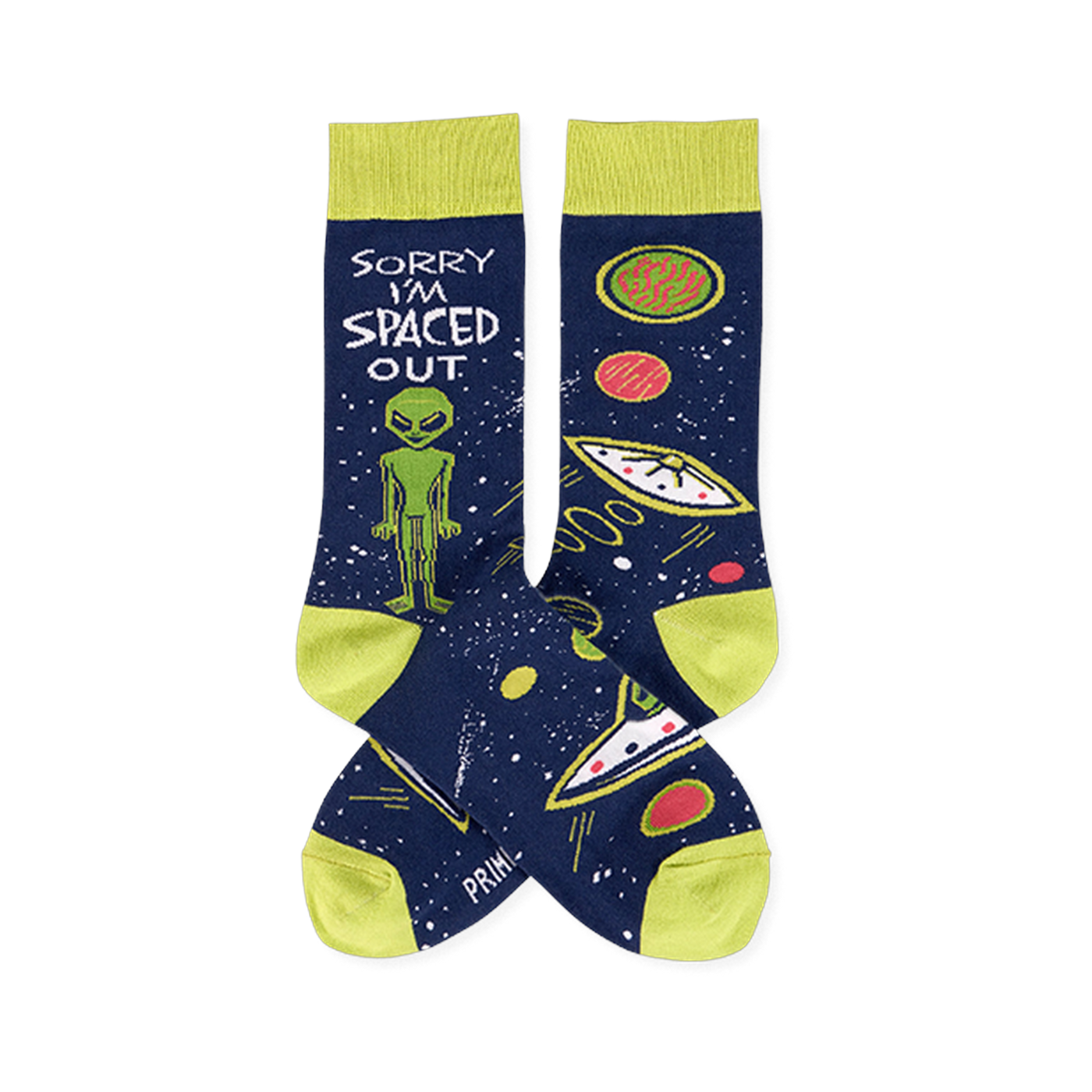 sorry i'm spaced out  ailens themed mens blue novelty crew socks