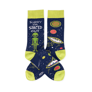 sorry i'm spaced out  ailens themed mens blue novelty crew socks