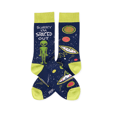 sorry i'm spaced out  ailens themed mens blue novelty crew socks
