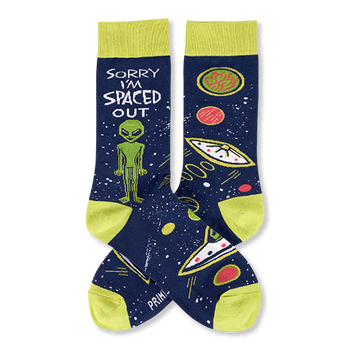 sorry i'm spaced out  ailens themed mens blue novelty crew socks