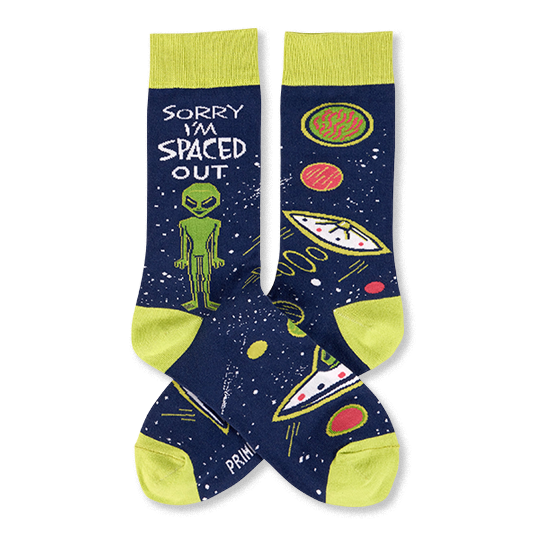 sorry i'm spaced out  ailens themed mens blue novelty crew socks