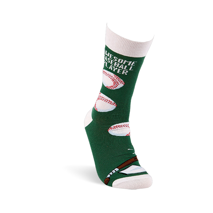 Single dark green crew sock on a white form, angled to show 