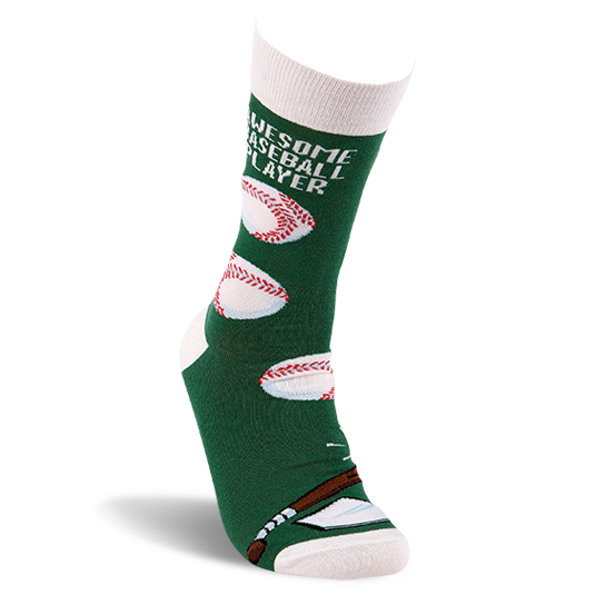 Single dark green crew sock on a white form, angled to show 