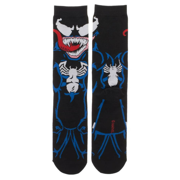 Back view of the Venom socks, showing the design that wraps around the heel and the Marvel logo.