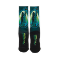 Back view of Ready Player One Parzival crew socks, showcasing the full design. Teal, green and black colors.