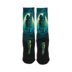 Back view of Ready Player One Parzival crew socks, showcasing the full design. Teal, green and black colors.