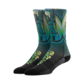 Pair of Ready Player One Parzival crew socks. Teal, green, and black design featuring Parzival artwork. Sublimated print.