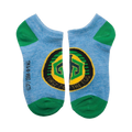Ready Player One ankle sock featuring the 'First Contact' design. Light blue with green heel and toe, and a circular graphic.