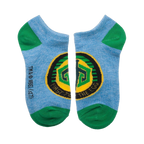 Ready Player One ankle sock featuring the 'First Contact' design. Light blue with green heel and toe, and a circular graphic.