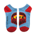 Ready Player One ankle sock displaying the 'Gunter' design. Light blue sock with red heel and toe, and a circular graphic.