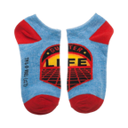 Ready Player One ankle sock displaying the 'Gunter' design. Light blue sock with red heel and toe, and a circular graphic.