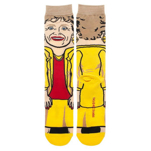 Back view of the Golden Girls Blanche crew socks, showing the full illustration of Blanche from behind.