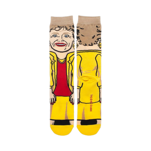 Back view of the Golden Girls Blanche crew socks, showing the full illustration of Blanche from behind.