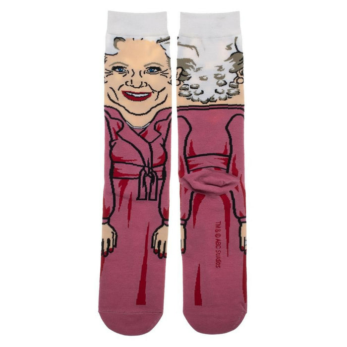 Back view of the Golden Girls Rose socks, showing the full design and branding details.