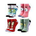 Four pairs of SpongeBob-themed ankle socks: SpongeBob, Patrick, Mr. Krabs and Squidward; each sock shows a character's face.