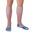 Another full view of the Socks & Sandals Tan socks, showing the hairy leg and sandal design on a pair of legs. [lf]