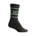 Black crew socks with grey and neon green stripes. The SGX logo is displayed on the sock.