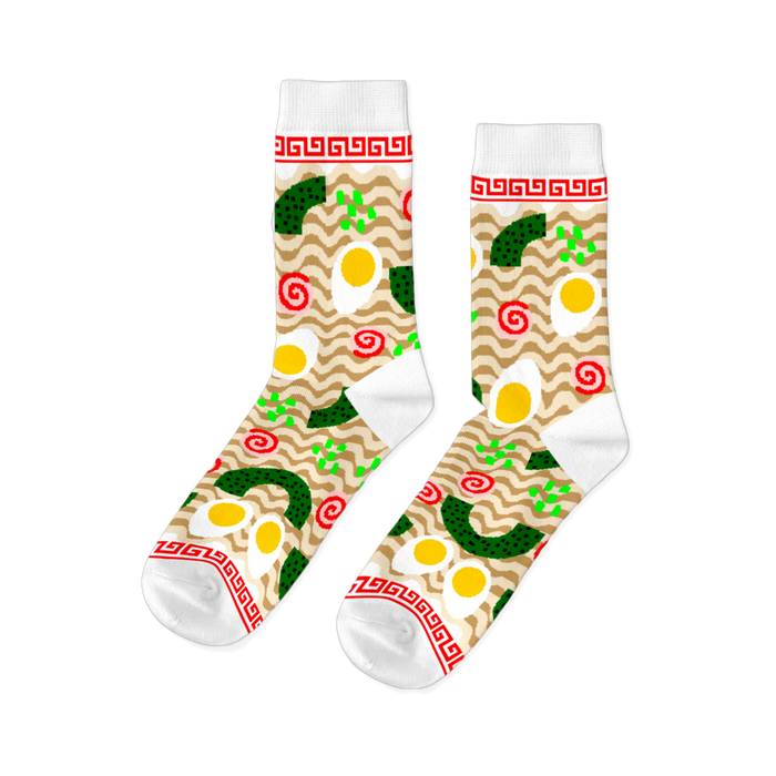 ramen  ramen themed womens yellow novelty crew socks