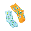 Two pairs of ranch dressing bottle socks are displayed, one pair is light blue, and the other is orange.
