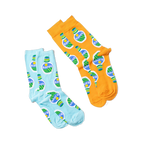Two pairs of ranch dressing bottle socks are displayed, one pair is light blue, and the other is orange.