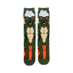 Flatlay showcasing a pair of Gremlins Spike 360 Character Crew Socks.  The image shows the socks laid flat against a white background.