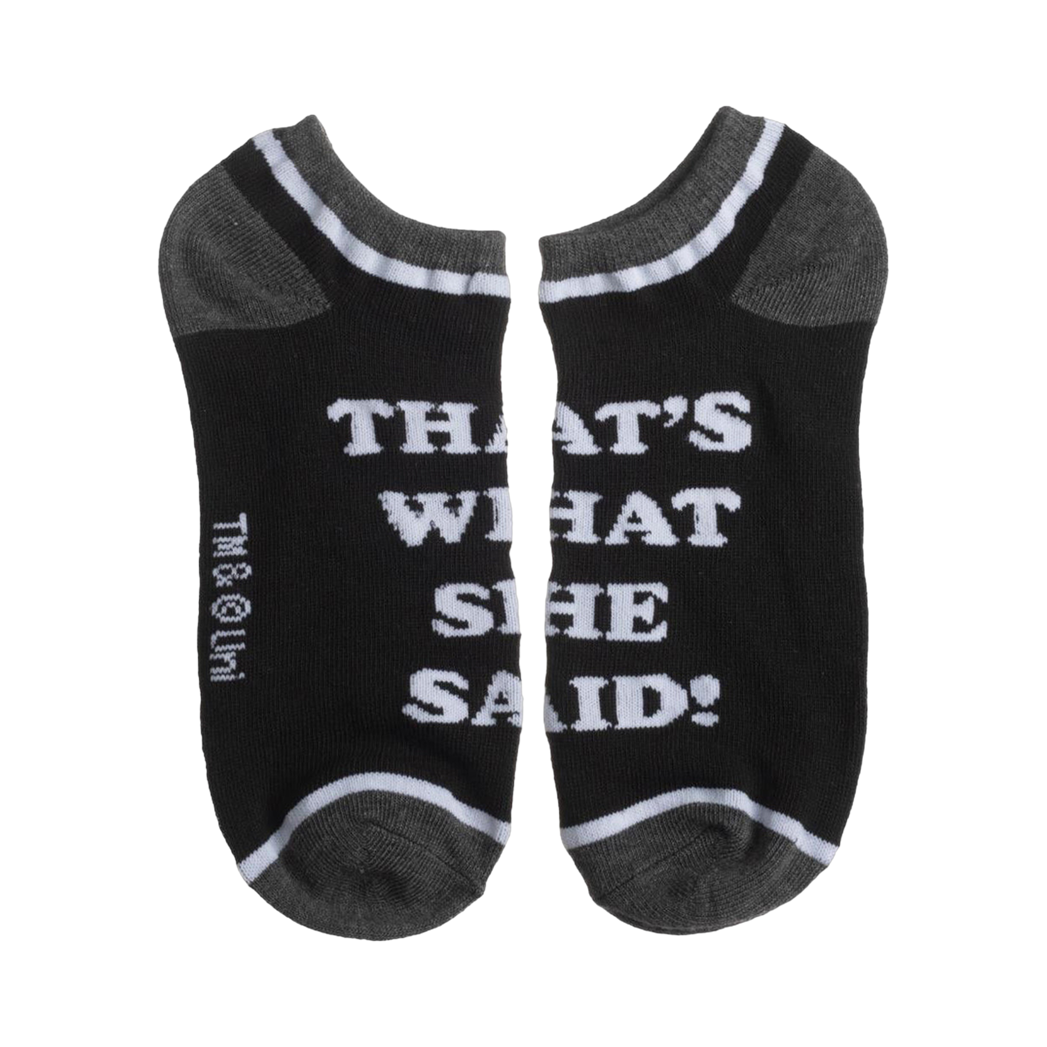Product shot showing all five pairs of The Office ankle socks together.