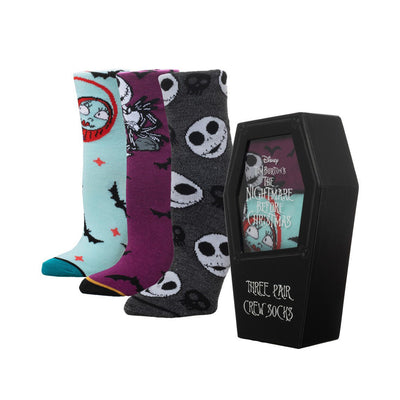 nightmare before christmas mens sock with jack skellington & sally assorted multicolor crew length 3-pair pack   