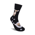 Close-up view of the Chihuahua socks, showing the detail of the dog and paw print designs.