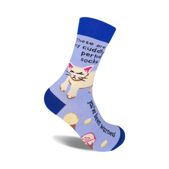 cuddly period funny themed womens blue novelty crew socks