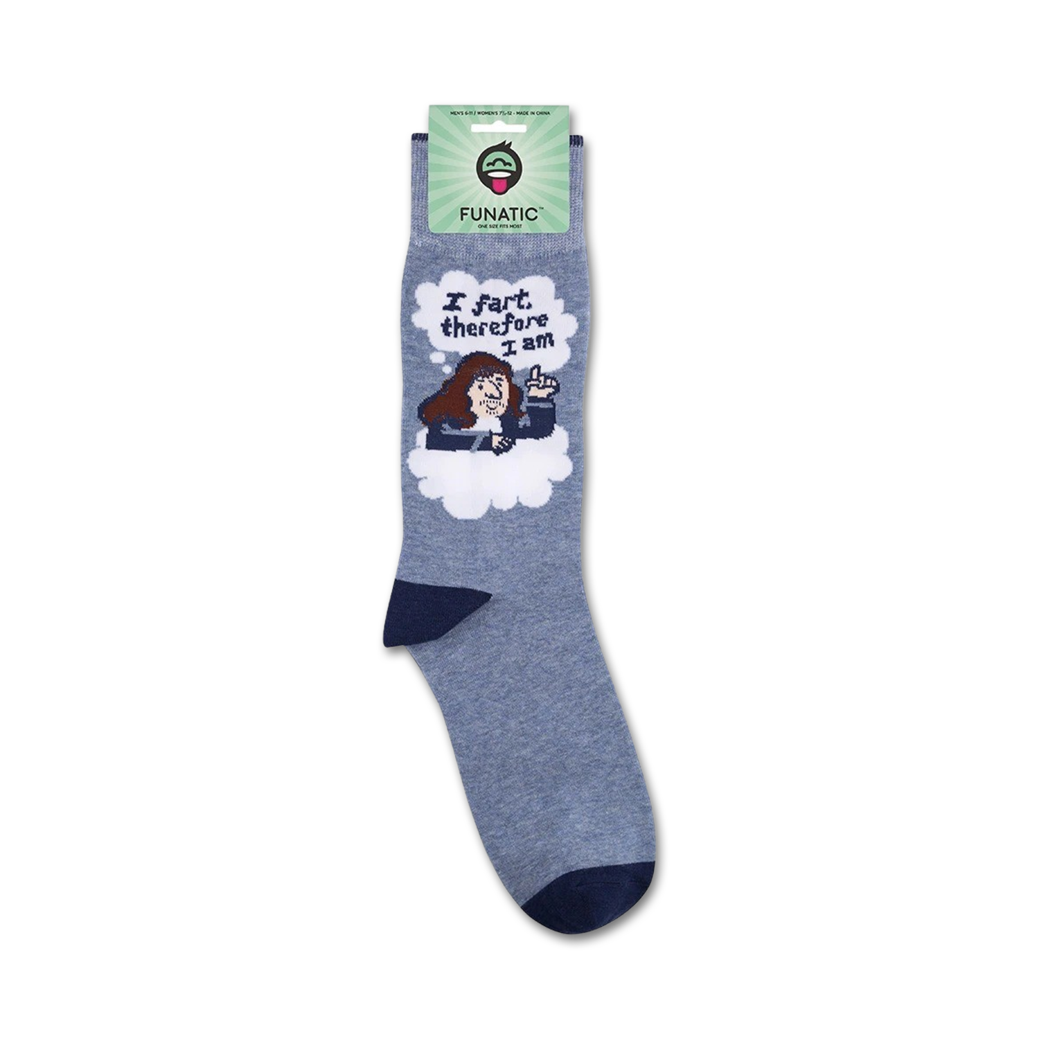 Product shot showing the socks folded on a card with product details