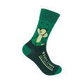 Crew socks in green and dark green featuring a cute baby llama illustration and the text 'Baby Llama don't need no drama'.