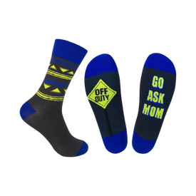 off duty - go ask mom fathers day themed mens grey novelty crew socks