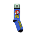 Lifestyle product shot showing 'Look At Me Gettin' All Married & Shit' socks on a person's foot.