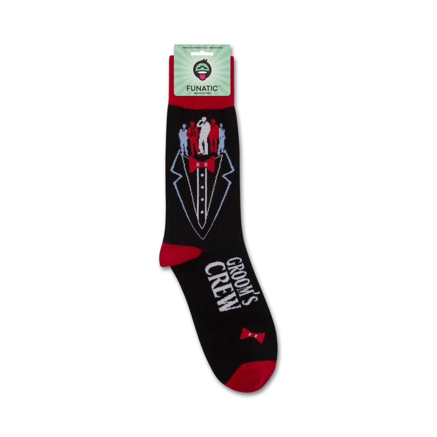 Product shot of Groom's Crew socks on packaging.