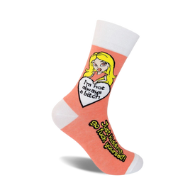 women's crew socks featuring "i'm not always a bitch...just kidding go fuck yourself" text and winking blonde image.   