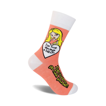 i'm not always a bitch, just kidding go fuck yourself funny themed womens orange novelty crew socks
