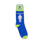 A lifestyle shot of the 'Gifted' socks on a package with the Funatic brand label.