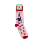 Lifestyle shot showing the 'You Don't Gnome Me' socks on a person's feet, highlighting the sock's design and fit.