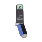 A close-up showing the socks on their packaging.  'I still live with my parents' is clearly visible.