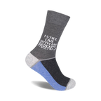 Crew socks in grey and blue, featuring the text 'I still live with my parents' in white.