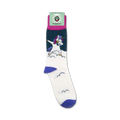 Flatlay product shot of the Dabbing Unicorn socks showing the sock packaging.