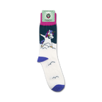 Flatlay product shot of the Dabbing Unicorn socks showing the sock packaging.