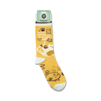 Product shot of 'You've Gotta Be Kitten Me' socks on a white background, showing packaging.