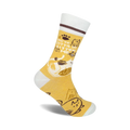 Crew socks in mustard yellow and white, featuring a playful cat design and the text 'You've Gotta Be Kitten Me'.