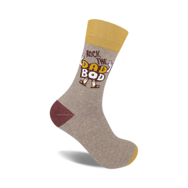 rock the dad bod fathers day themed mens beige novelty crew socks
