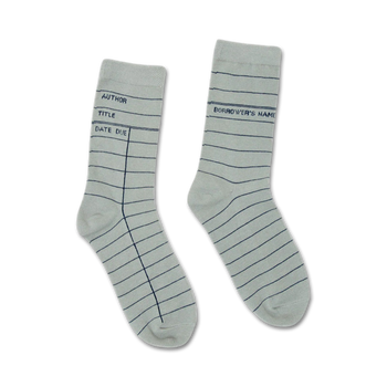 library card grey art & literature themed mens & womens unisex grey novelty crew socks