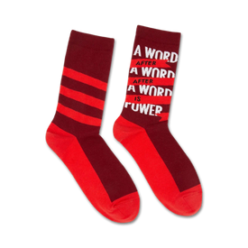  red and maroon crew socks: margaret atwood a word is power  