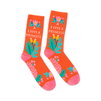 Close-up view of the 'A Little Princess' socks, highlighting the playful floral designs and text.