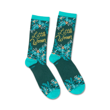 little women puffin in bloom art & literature themed mens & womens unisex blue novelty crew socks