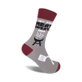 Grey crew socks with a maroon cuff, featuring a BBQ grill, spatula, and the text 'Let The Meat Sweats Begin'.